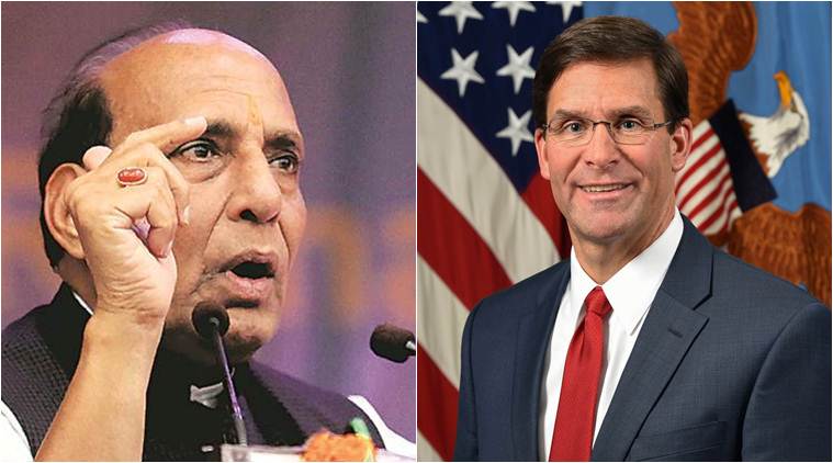 Mark Esper Rajnath Singh meeting, Mark Esper, Rajnath Singh, Defence ministry, defence, US india relations, world, indian express