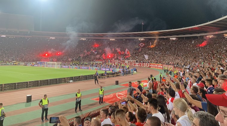 Red Star Belgrade celebrate on armored vehicle after UEFA Champions ...