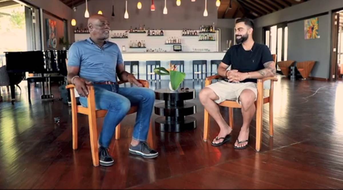 Virat Kohli, Viv Richards, Kohli interviews Richards, Viv Richards without helmet, India vs West Indies 1st Test, India's tour of West Indies 2019, West Indies vs India 2019, WI vs IND 2019, cricket news