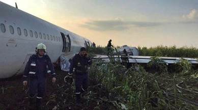 Russia plane emergency landing, Russian plane lands in cornfield, Ural Airlines A321, Moscow's Zhukovsky Airport, Moscow passenger plane emergency landing, World news, Indian Express