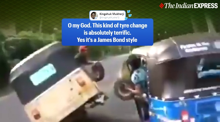 auto, auto tyre changing, tyre changing viral video, harsh goenka, funny viral video