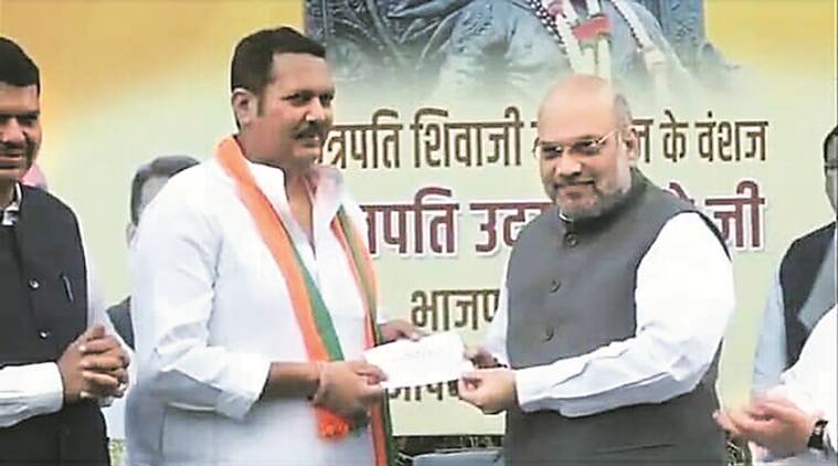 Udayanraje Bhosale, Udayanraje Bhosale BJP, Udayanraje Bhosale joins BJP, BJP Udayanraje Bhosale, Amit Shah, Devendra Fadnavis, Maharashtra BJP, India news, Indian Express