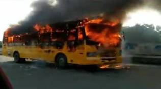 Chennai bus, College bus on fire