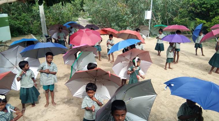 Tamil Nadu school, Tamil Nadu teacher, School umbrellas