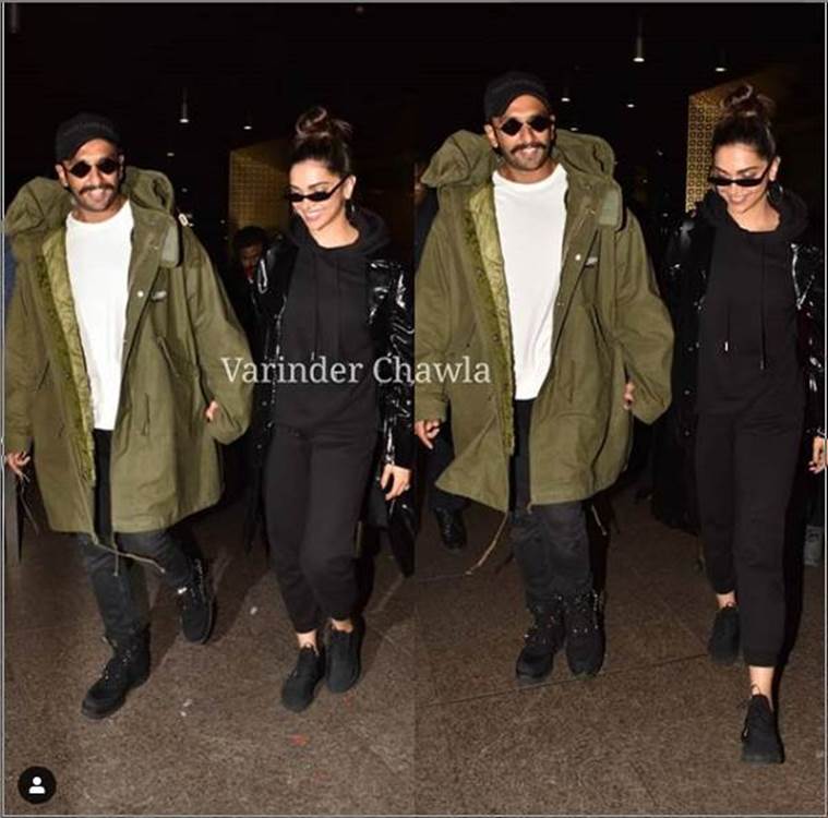 ranveer singh, deepika padukone, airport look, Indian Express, Indian Express news