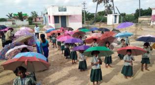 Tamil Nadu school, Tamil Nadu teacher, School umbrellas