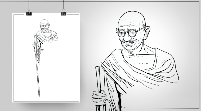 mahatma gandhi easy pencil sketch