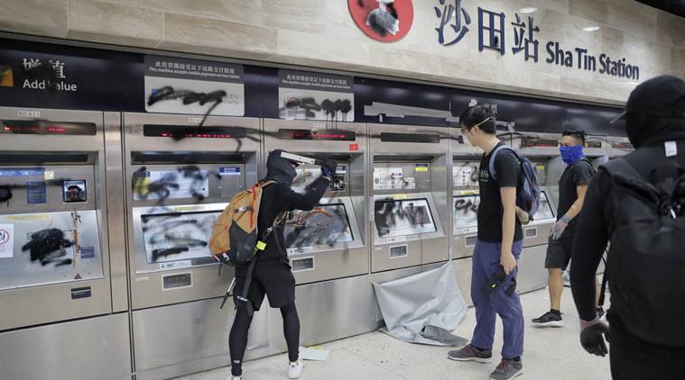 Hong Kong protesters vandalize subway station
