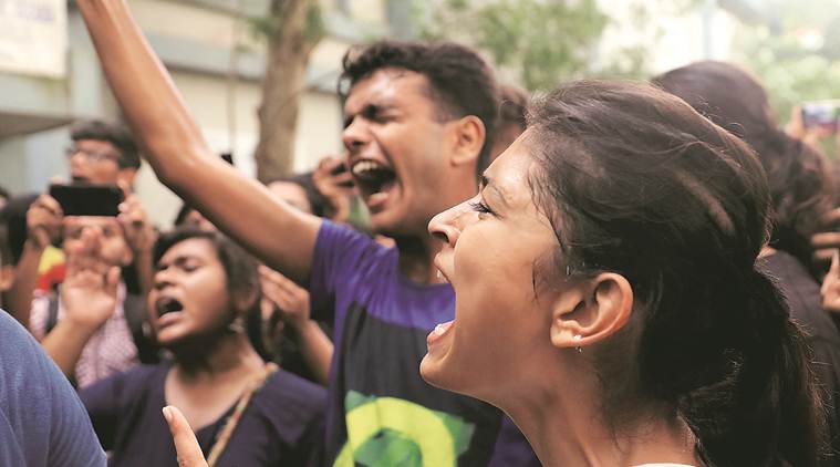 babul supriyo abvp protest, babul supriyo attacked bjp protest, protests in kolkata babul supriyo, kolkata city news, indian express news