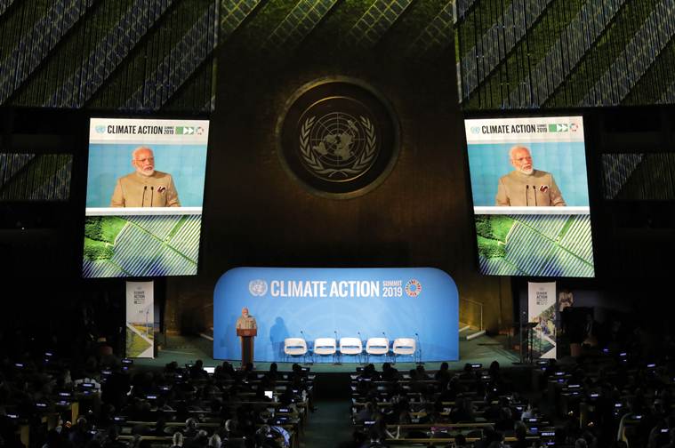 PM Modi in US, PM Modi on climate, PM Modi Climate Action Summit, PM Modi United Nations, UN Climate Action Summit, Climate Action Summit UN, PM Modi UN speech, PM Modi speech on climate, climate change, climate strike, India News, Indian Express