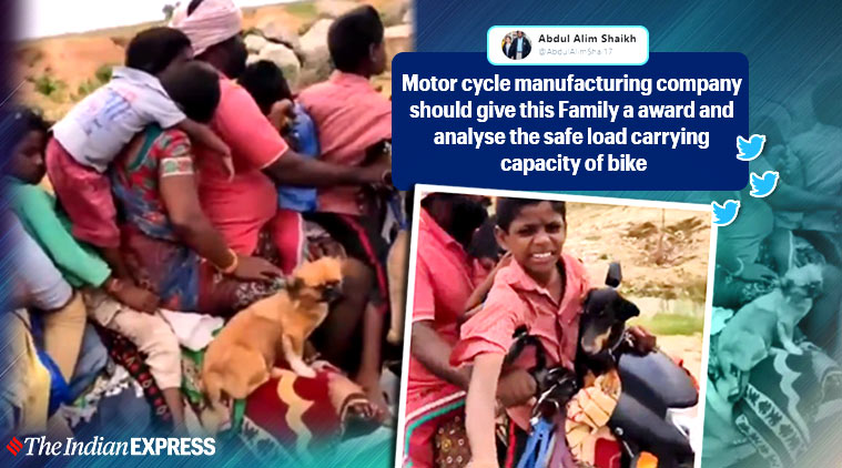  Man carrying entire family on bike, Man carrying entire family on bike trending, Bizarre video, viral video, Trending, Indian express news