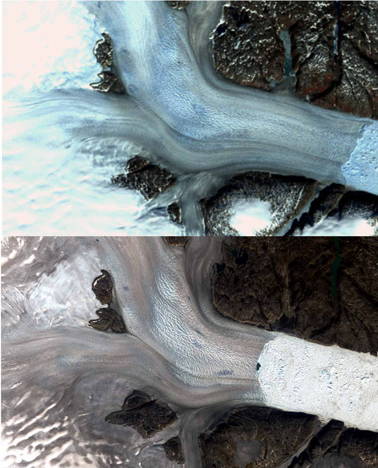 greenland glacier, nasa landsat images greenland glaciers, greenland glaciers melting, climate change glacier melt