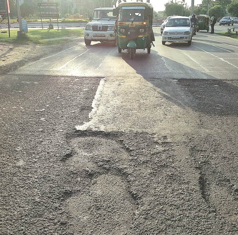 Panchkula roads, Panchkula potholes, Panchkula mc, Panchkula news, indian express