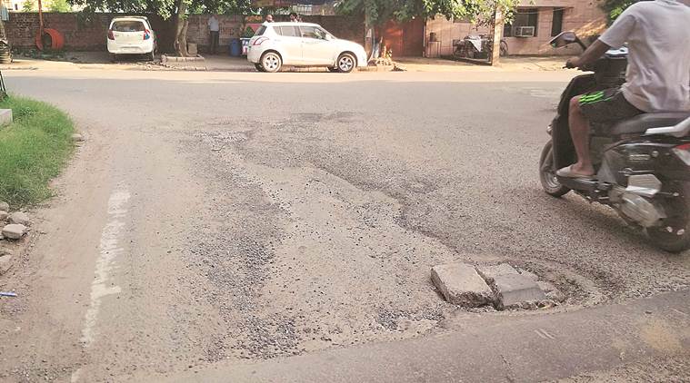 Panchkula roads, Panchkula potholes, Panchkula mc, Panchkula news, indian express