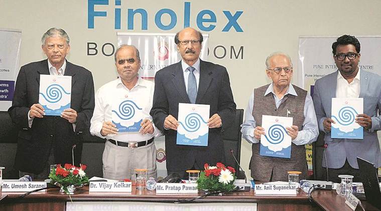 (From left) Umesh Sarangi, Pratap Pawar, Anil Supanekar, Vishal Gaikwad at the release of policy paper. (Express)