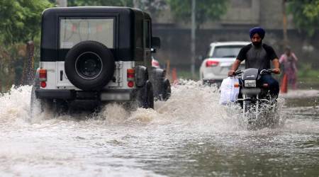 A water logged road afer the rain at BRS Nagar in Ludhiana. Express Photo by Gurmeet Singh. 27.07.2019.
 *** Local Caption *** A water logged road afer the rain at BRS Nagar in Ludhiana.