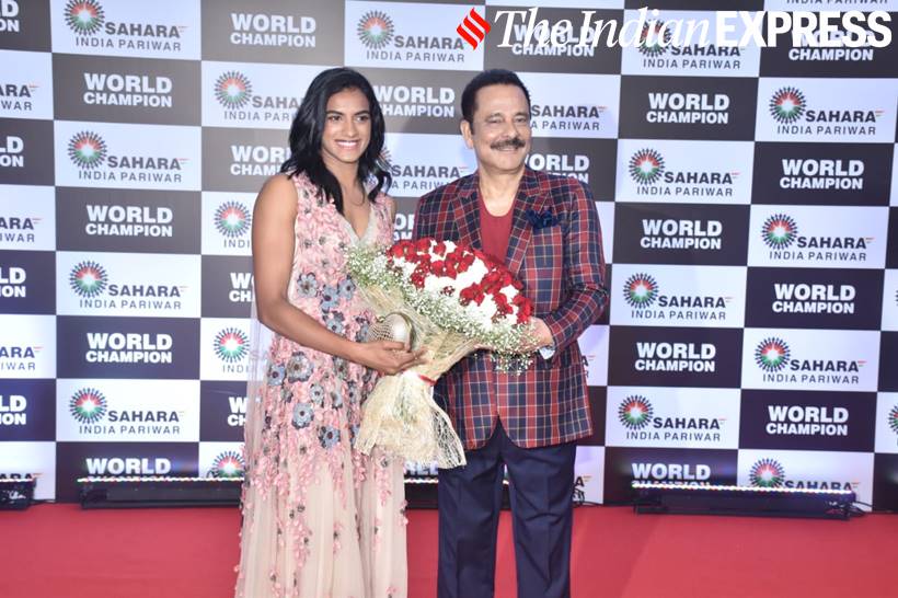pv sindhu felicitation, pv sindhu, subrata roy, amitabh bachchan, abhishek bachchan, prem chopra, raj babbar, hansika motwani, anup soni