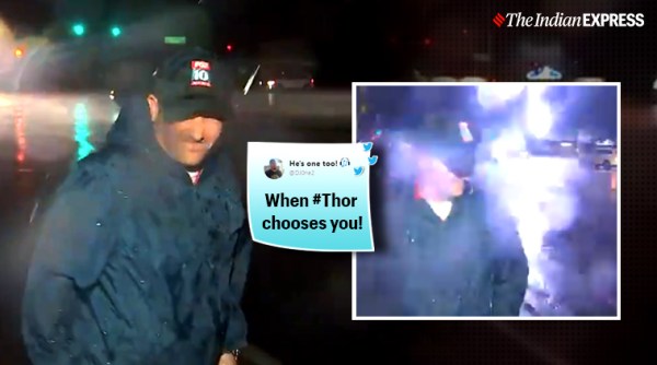 lightning, lightning caught on live tv, journalist escapes struck by lightning, arizona lightning, viral video, indian express
