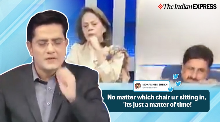 pakistan, pakistan analyst falls off char, PAkistan kashmir issue tv debate, pak analyst falls kashmir debate, funny pak videos, indian express, viral videos