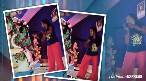 durga puja, durga puja videos, durga puja funy videos, viral videos, girl dance with durga idol, girl dance with asur durga puja, indian express, cringy tiktok videos