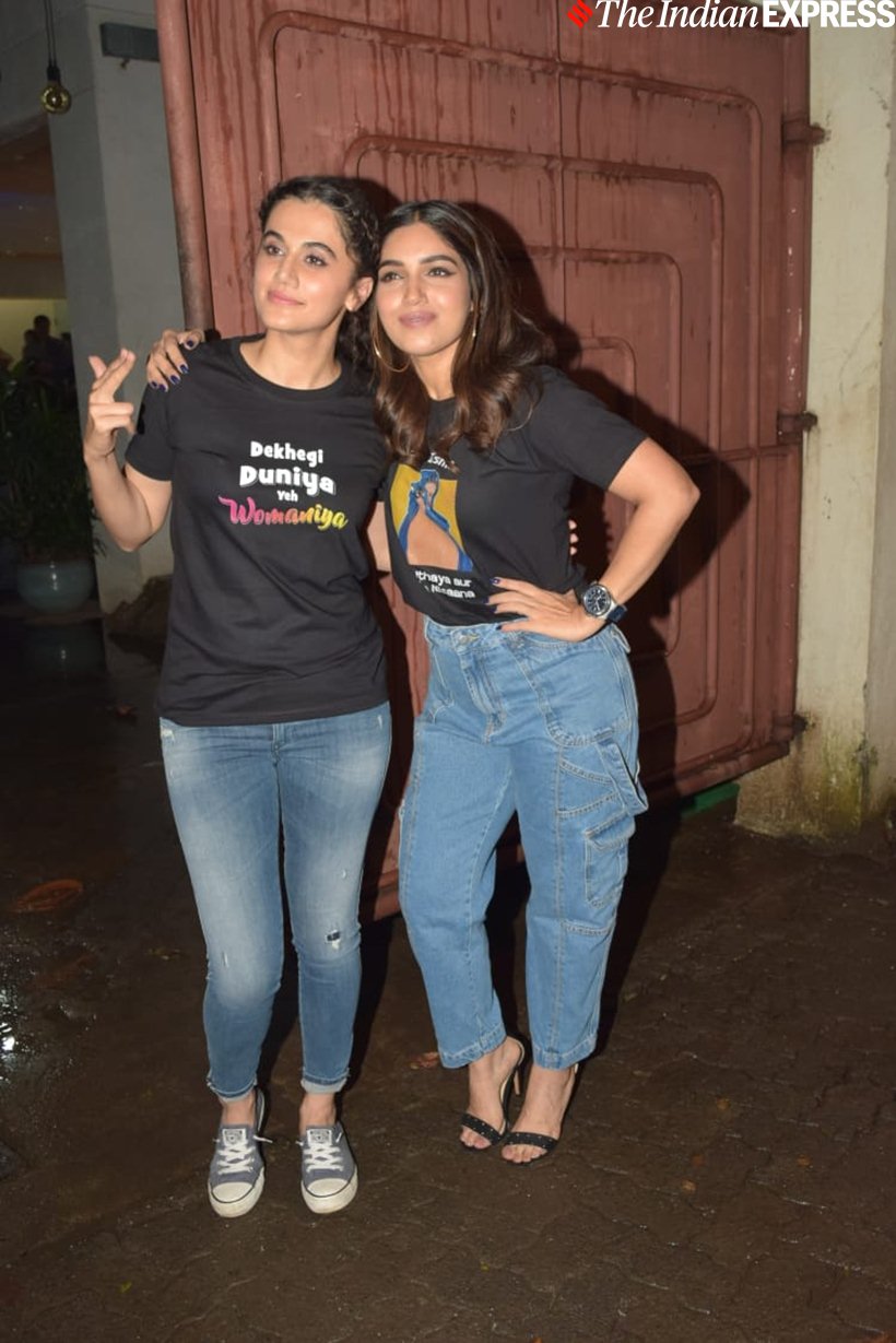 saand ki aankh, saand ki aankh screening, saand ki aankh screening photos, taapsee pannu, bhumi pednekar, shabana azmi, kanika dhillon, bhumi pednekar sister, taapsee pannu films, bhumi pednekar films