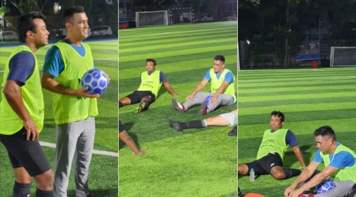 MS Dhoni, Leander Paes spotted playing football together | Football ...