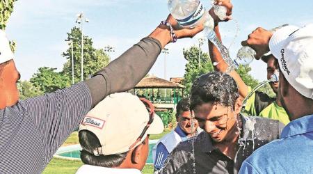 Ajeetesh Sandhu with his friends after winning the tournament at Chandigarh on Sunday. Kamleshwar Singh