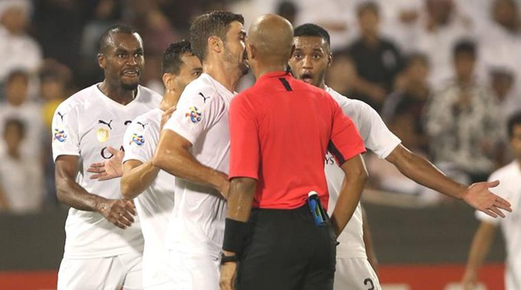 Image result for Abdelkarim Hassan confronting a referee in the Asian Champions League semifinals