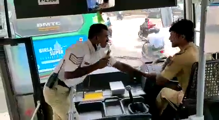 Traffic Cop Bus Driver Fight Over Parking Violation In Bengaluru Video Goes Viral Bangalore