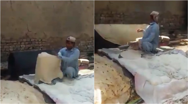 chadar roti, big rumali roti, pakistani big roti, manda roti, quirky food videos, viral videos, indian express