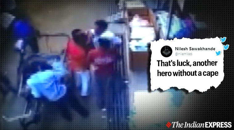 Child falls from second floor and lands on a moving rickshaw, Child survives after falling from second floor and landing on rickshaw, Madhya Pradesh, Viral video, Trending, Indian Express news