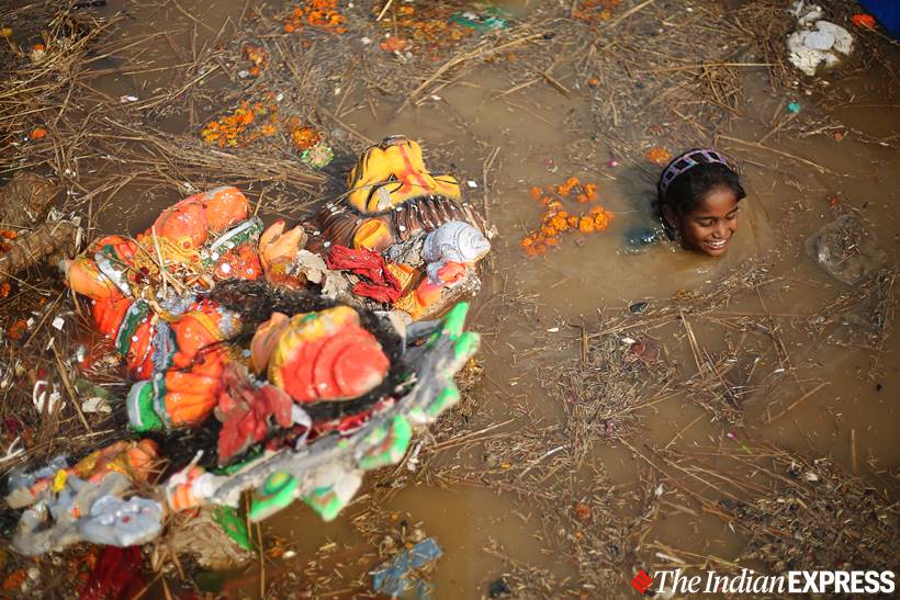 delhi idol immersion, delhi idol immersion artificial ponds, delhi artificial ponds, yamuna, delhi city news, delhi durga puja