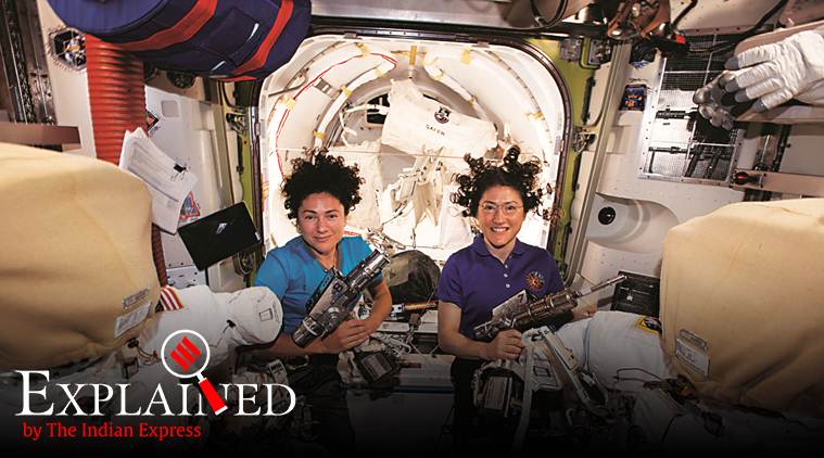 woman spacewalk, NASA spacewalk, spacewalk NASA, all woman spacewalk, all woman spacewalk NASA, nasa, women astronaut, Jessica Meir, Christina Koch, NASA woman spacewalk, express explained, Indian Express