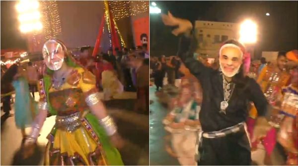 navratri, narendra modi, modi mask, modi mask garba dance, garba with modi mask, indian express, viral videos, trending