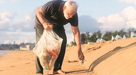 PM Modi goes plogging on Mamallapuram beach