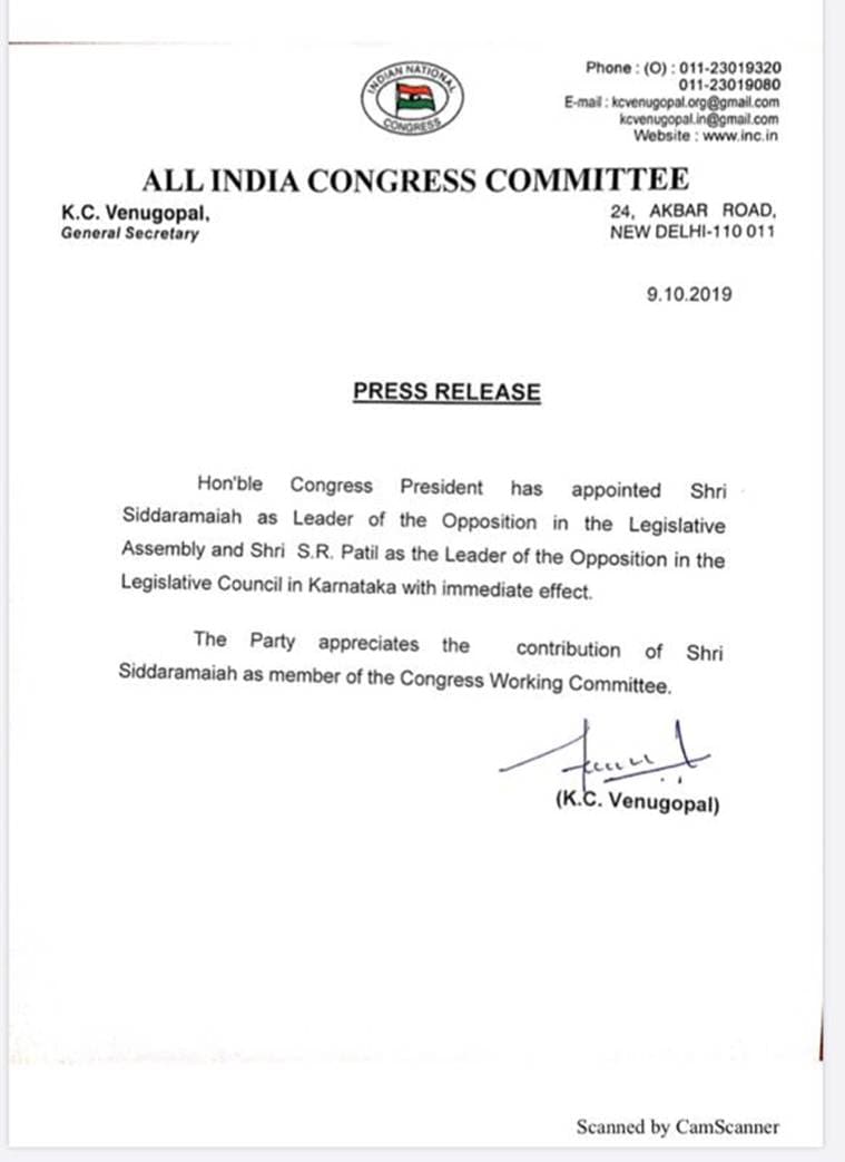 Congress appoints Siddaramaiah as LoP in Karnataka assembly, S R Patil in Council
