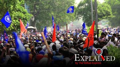 Thousands of protesters gathered at Ramlila Maidan and then headed to Tughlakabad. (Express photo by Gajendra Yadav)