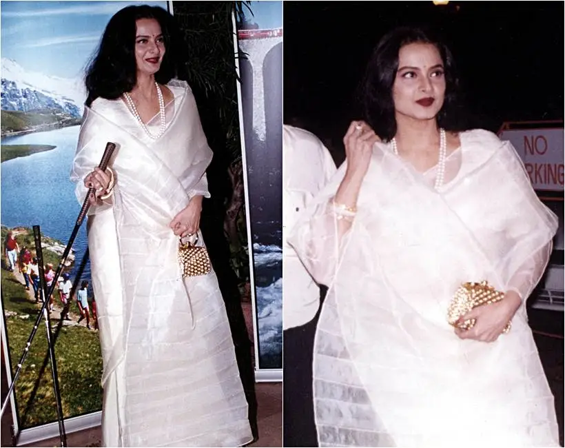 Rekha in a gold kanjeevaram saree at Chhapaak Screening! | Fashionworldhub