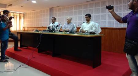 Finance Minister Jishnu Devvarman during press conference.