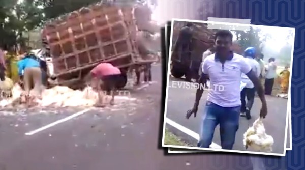 truck crash orissa, locals stela poultry truck crash, car accident, Sambalpur truck crash viral video, trending, indian express, indian express news