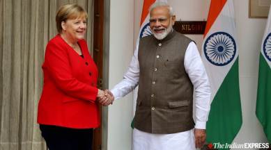 Angela Merkel, Angela Merkel India, Angela Merkel Narendra Modi, Angela Merkel Kashmir, Merkel on Kashmir, Kashmir lockdown, Germany on Kashmir, Angela Merkel India visit, indian express news