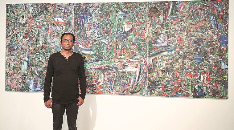  PR Satheesh, PR Satheesh artwork, PR Satheesh exhibition, PR Satheesh Mumbai artwork, indian express news