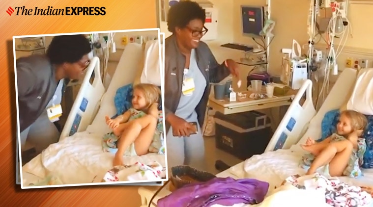 Nurse dance to Christmas song to cheer up toddler recovering from Leukemia, Nurse dancer to Jingle bells rock to cheer up patient, North Carolina, Christmas, Trending, Indian Express news