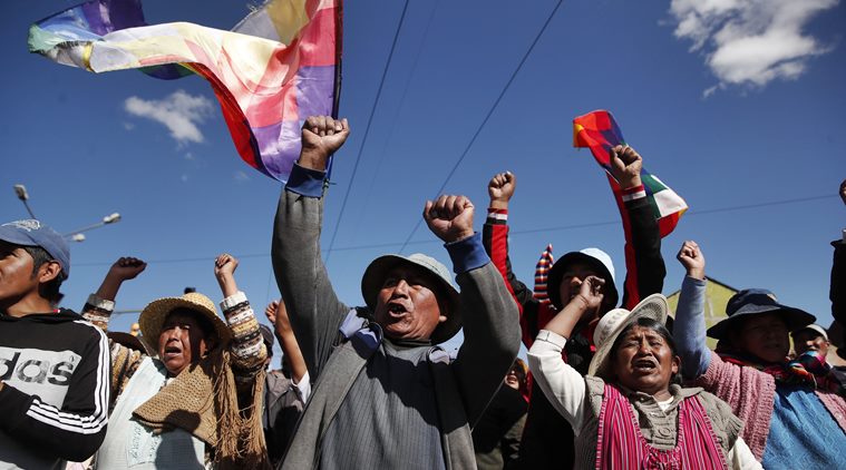 bolivia protests, bolivia food shortages, evo morales, interim President Jeanine Anez, world news, indian express