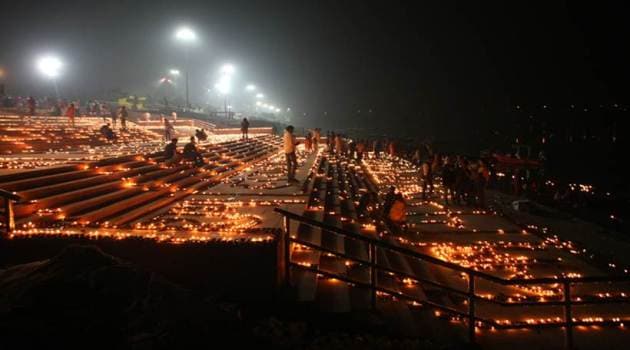 dev deepawali, dev deepawali allahabad, yamuna river, dev deepawali in allahabad, deepawali celebrations in allahabad, indian express news