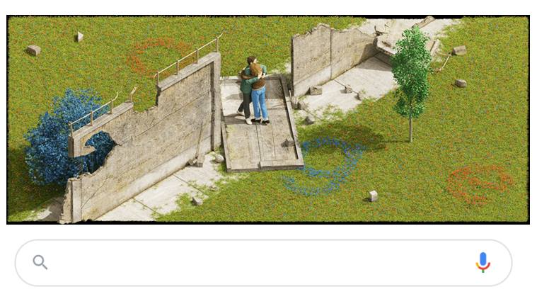 google doodle, fall of the berlin wall, 30th anniversary of the fall of the berlin wall, cold war, east germany west germany, latest google doodle, indian express