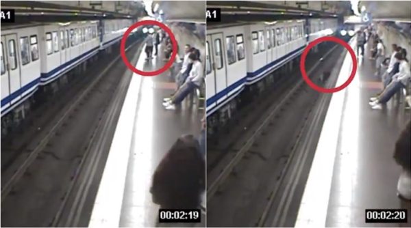 passenger fall subway tracks, woman distracted by phone, madrid metro tracks woman falls, woman falls before oncoming train, distracted by phone woman falls into tracks, viral news, indian express