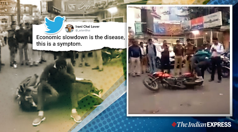 Meerut biker tosses bike in frustration after getting issued traffic challan, Meerut resident throws bike after getting traffic challan, Motor Vehicles (Amendment) Act 2019, Traffic law, Viral video, Meerut, Trending, Indian Express news