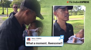 Barak Obama, Obama with baby, Obama with three-month-old baby, Obama with with kids, Obama kisses three-month-old baby, Obama with baby in Hawaii, Hawaii, Viral Video, Trending, Indian express news