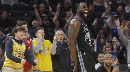 Golden State Warriors forward Draymond Green (23) celebrates after scoring against the Chicago Bulls during the second half of an NBA basketball game in San Francisco, Wednesday, Nov. 27, 2019. (AP Photo/Jeff Chiu)